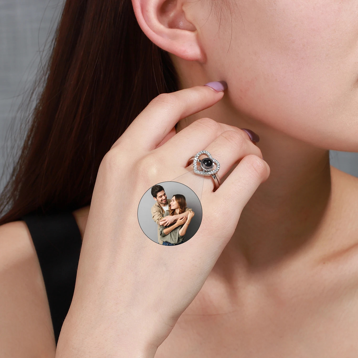 Personalized Projection Rings Po For Women Custom Picture Promise Ring Wedding Jewelry 2Pcs Heart Adjustable Christmas Gift 250610