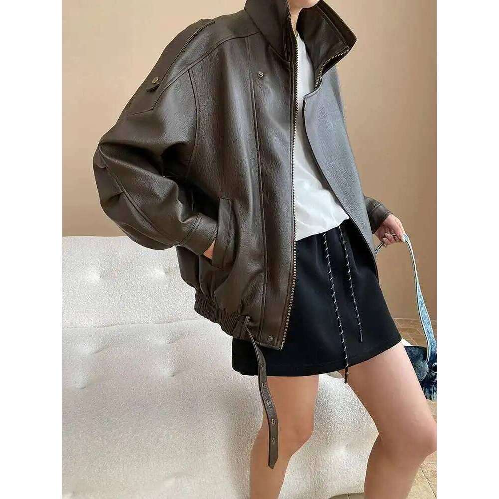 Moto Style Leather Jacket For Women 2025 Spring New Lapel Zipper Design Solid Color Casual Coats Female 2025