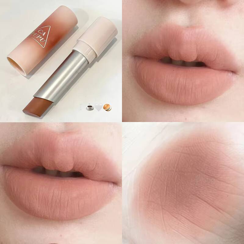 Waterproof Velvet Easy To Wear Long-lasting Lipstick Matte Nude Coffee Glaze Non-stick Cup Makeup Lip Tint Cosmetic happy