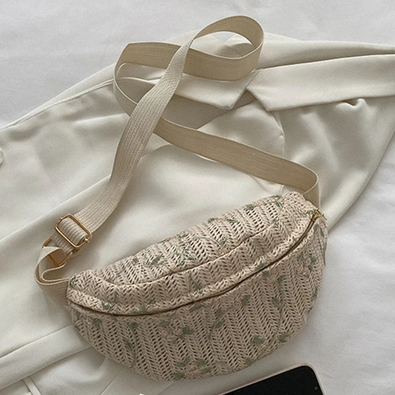 Fashion Straw Waist Packs for Women Fanny Belt Bag Beach Crossbody Shoulder Purse Sports Workout Travel Casual Chest Bag 250615