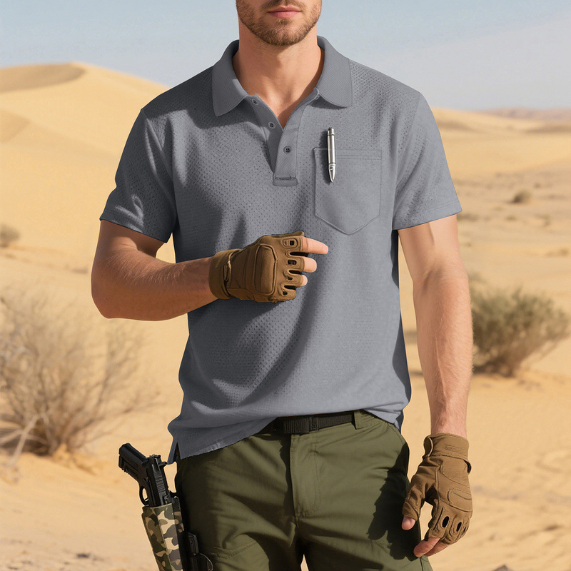 polo shirt Men's summer top outdoor tactical pocket short-sleeved bird eye POLO shirt T-shirt men European code: S-3XL