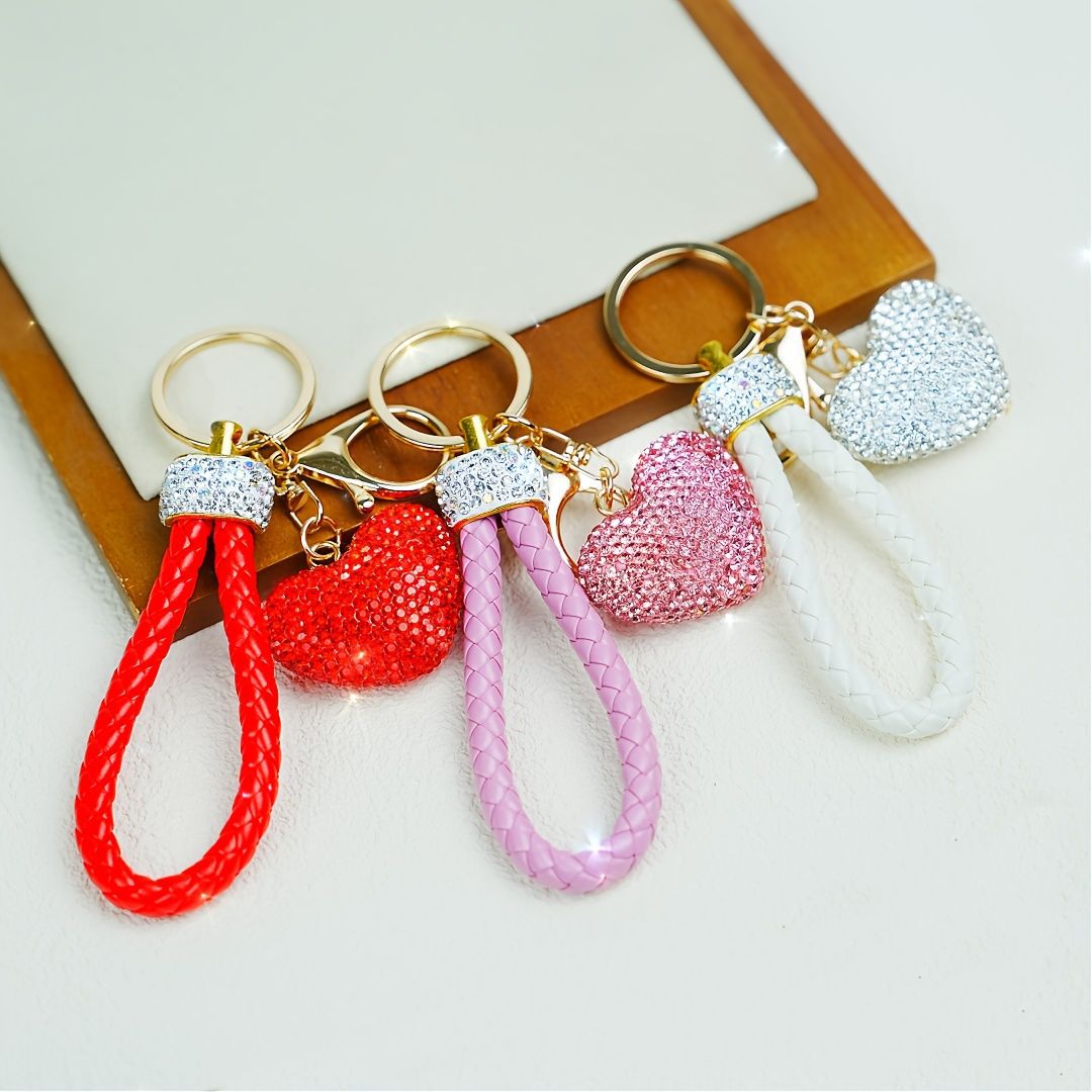 Diamond encrusted sparkling heart keychain full of diamonds peach heart car key pendant cute car keys, handbags and backpacks decorative jewellery gir