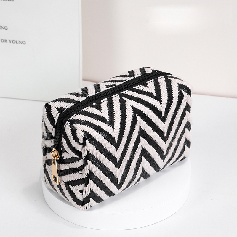 5pcs Cosmetic Bags Women Polyester Striped Ripple Printing Large Capacity Solid Travel Storge Bag
