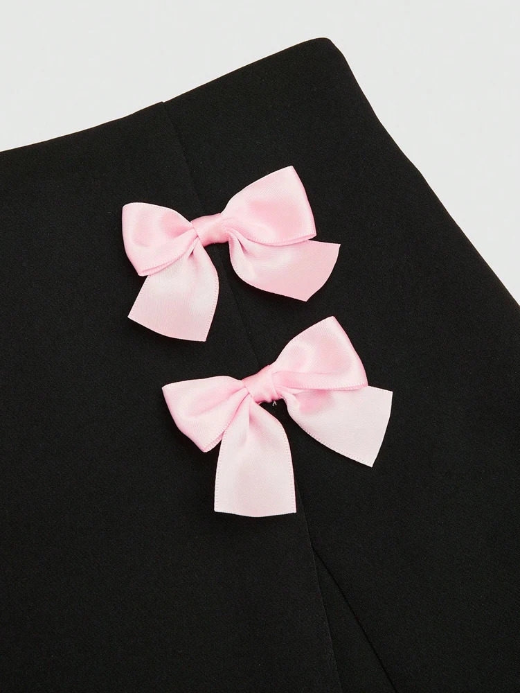 Plus Size 2025 Summer Womens Spring and Sexy Suspenders Top Bowknot Slit Half Skirt Romantic Girl Two Piece Set 250609