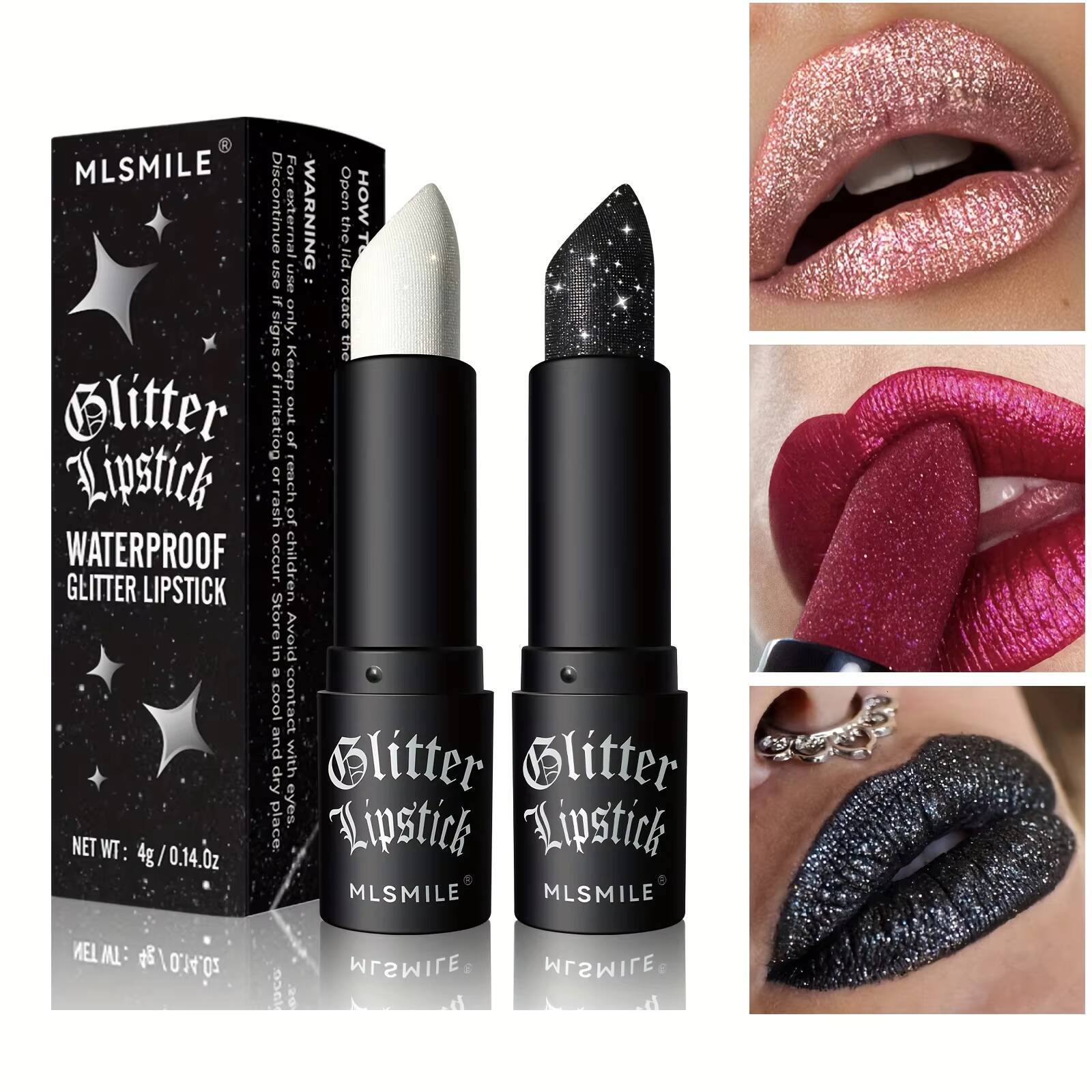 7 Colors Glitter Lipstick Hydrating Sparkling Shine Color Nonstick Highly Pigmented Formula Gives Metallic Finish Lip Makeup happy