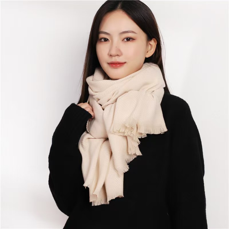 K1042 2024 Autumn and Winter New Imitation Cashmere Scarf Women Japanese and Korean Sweet Herringbone Pattern Macaroon Color Twill Solid Color Shawl