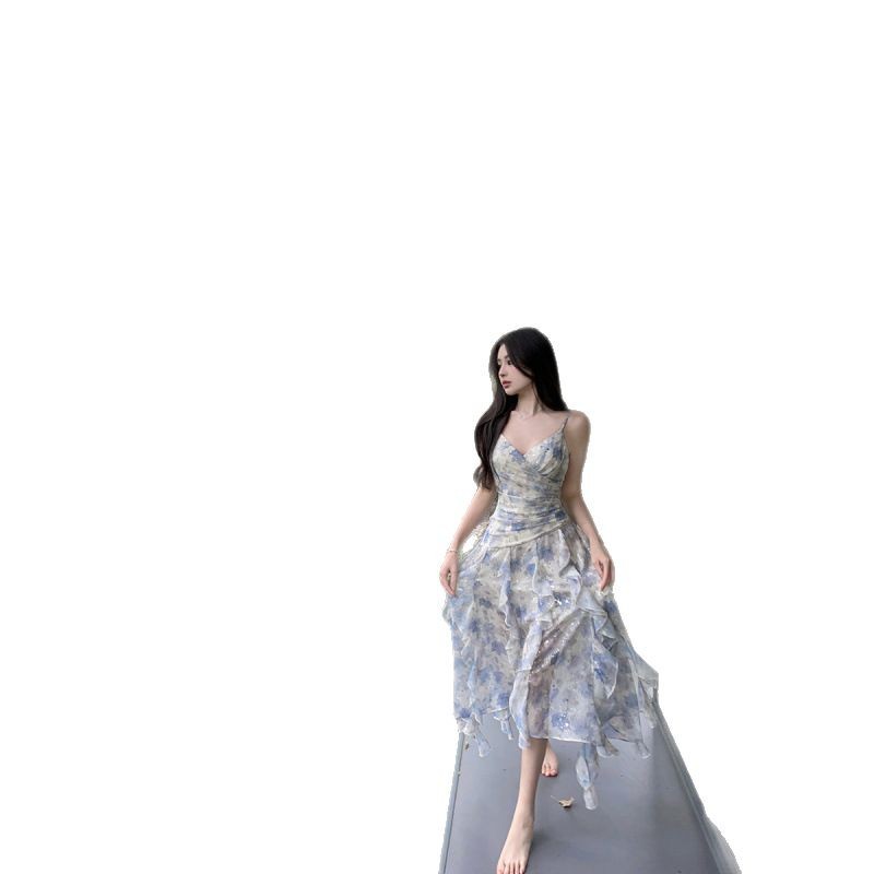 HL171 Floral suspender dress for women summer seaside holiday fairy dress long dress