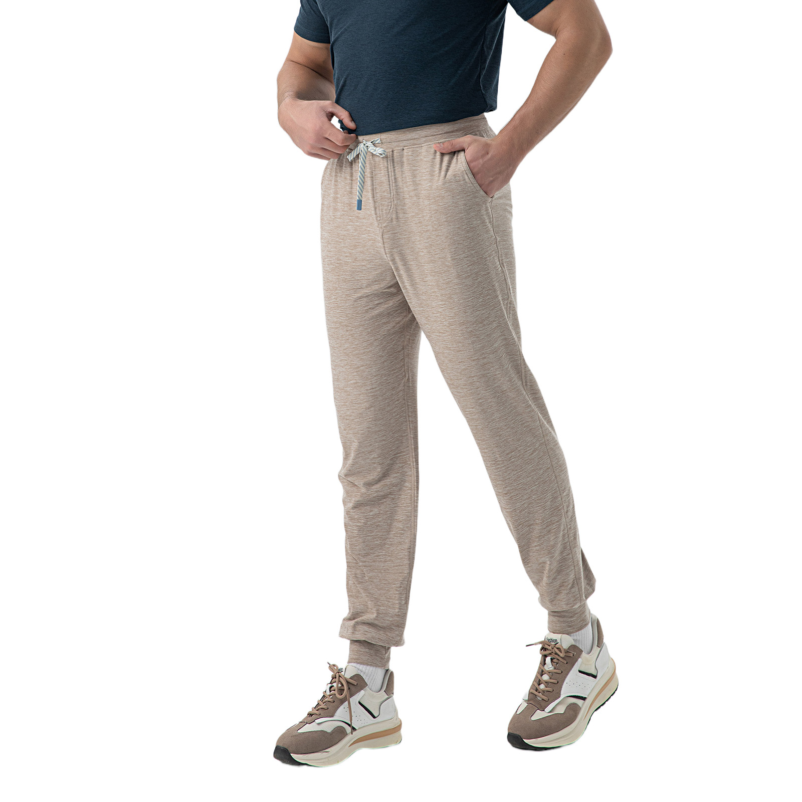 Breathable Men's Heather Grey Linen-Mix Denim Bottoms: Durable Everyday Wear