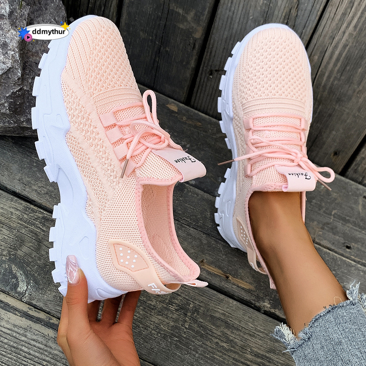 Women's Spring Fashion New Running Mesh Breathable Thick Sole Korean Style Sports Shoes ddmythur