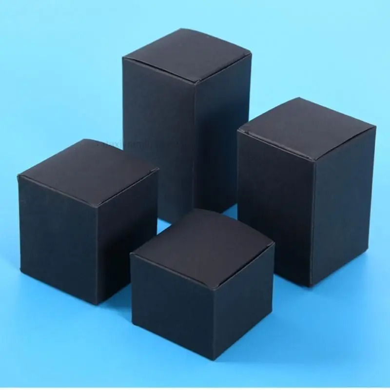50pcs/lot 3x3 4x4 5x5 ~10x10cm Black Color CardPaper Box Comestic Perfume Essential Oil Bottle Packaging For bottles Tube 250613