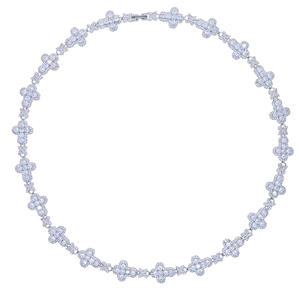 Hip Hop TopBling T Zircon Cross Pendant Necklace with Cross Tennis Chain Jewelry