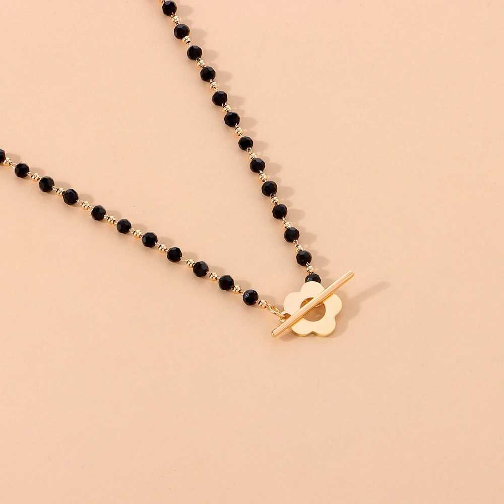 SUMENG New Fashion Luxury Black Crystal Glass Bead Chain Choker Necklace For Women Flower Lariat Lock Collar Gifts M250617