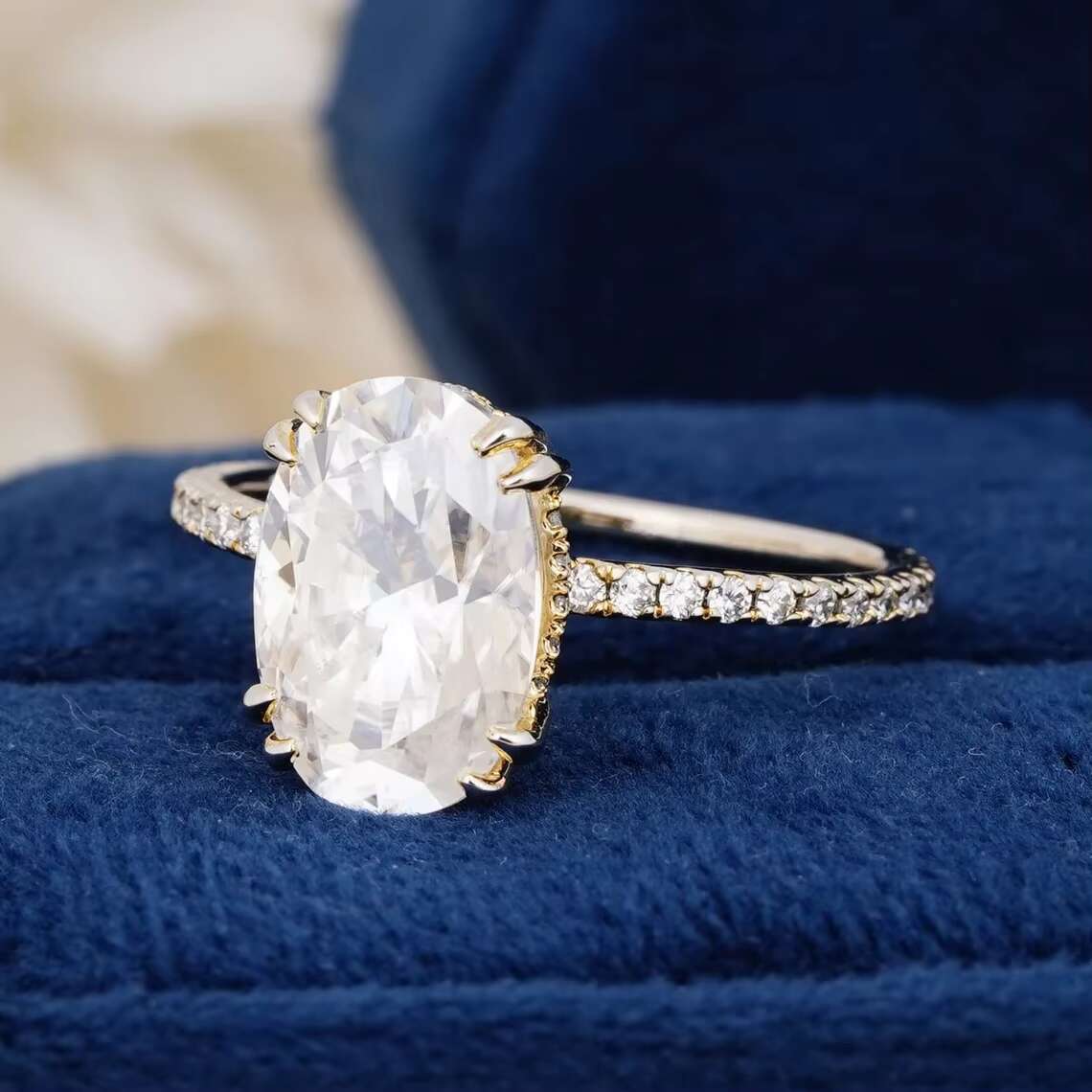 Oval Cut Solitaire Moissanite 14K Real Gold Double Claw Setting Rings Excellent Quality for Personal Gifting Studded Diamond