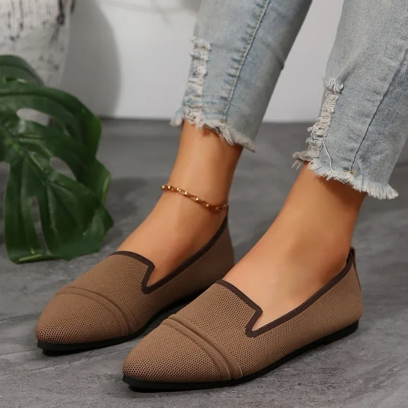Flat shoes womens summer fashion knitted breathable single shoes casual comfortable pointed flat womens shoes large size 250613