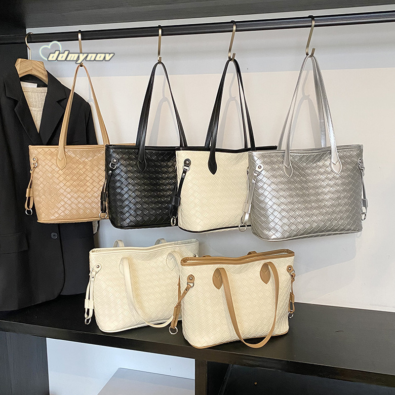 Minimalist Elegant Woven Pattern Tote for Women 2025 Summer New Large Capacity Office Commute Shoulder Underarm Bag ddmynov ddmynov