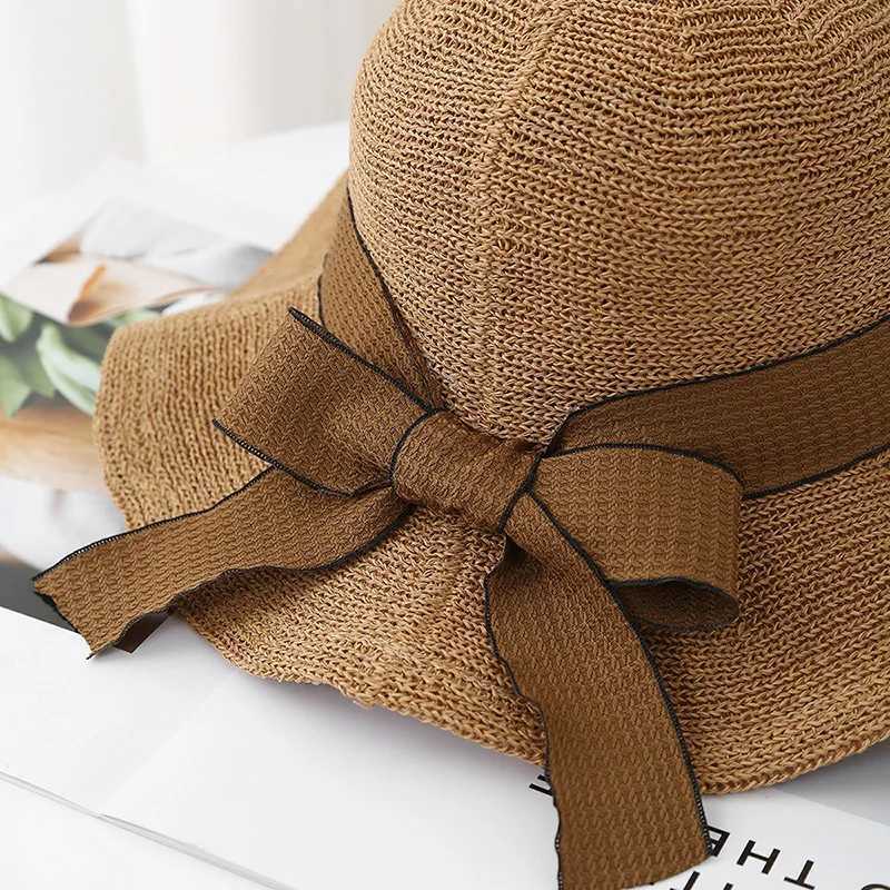 Womens Fisherman Hat With Bow Ribbon Metal Label Breathable Sun Protection Wide Brim Sun Hat For Outdoor Travel Korean Style M250616