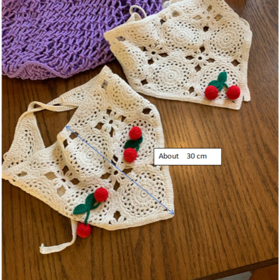 Knitted Triangle Headband Cute Little Cherry French Pastoral Style Headband Towel Handmade Crochet Headscarf Hat Girls 250610