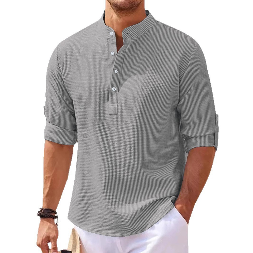Mens designer polo t shirt mid-sleeved polo shirt Waffger casual loose stand-up collar button polo suit European code: S-3XL