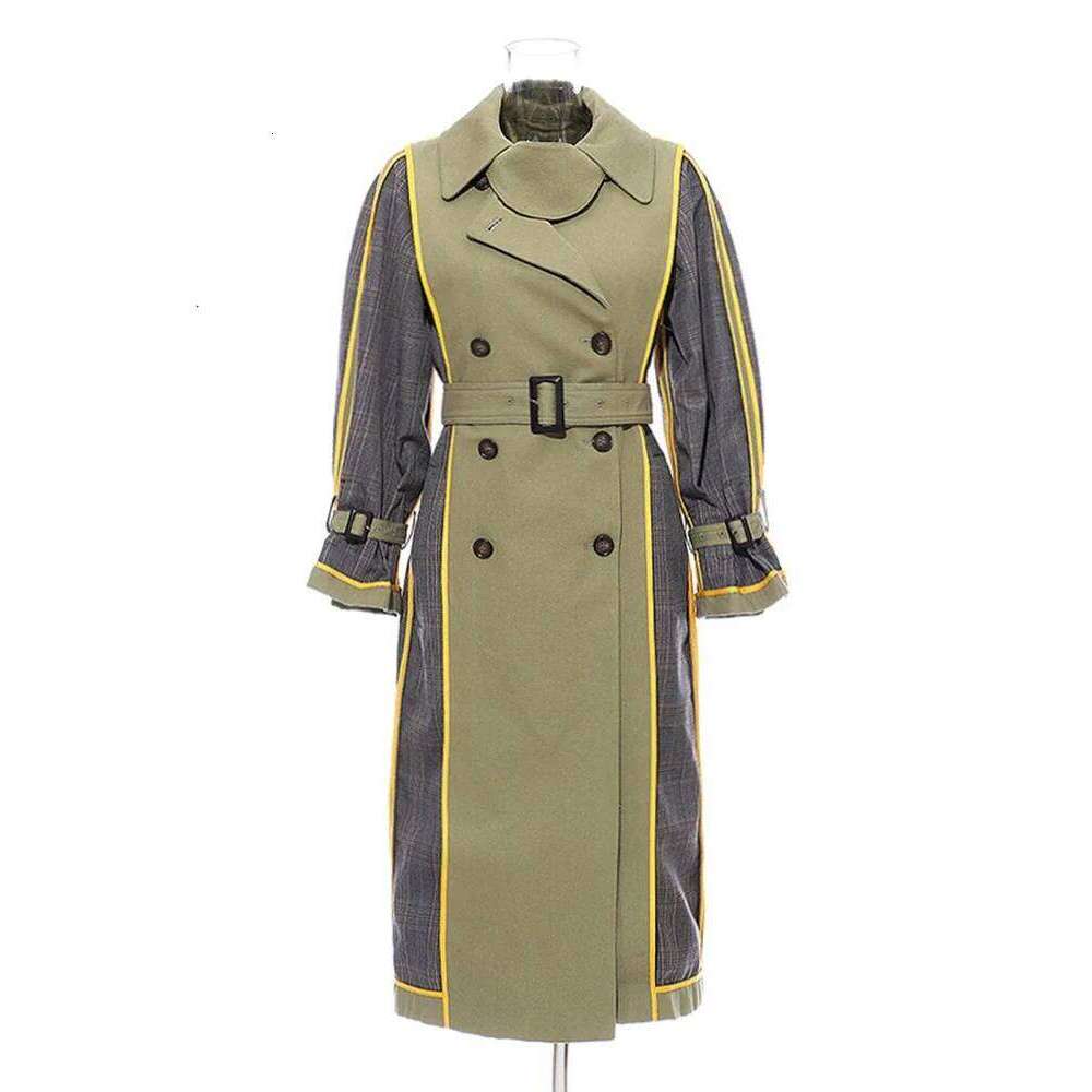 TWOTWINSTYLE Striped Windbreaker For Women Lapel Collar Long Sleeve Double Breasted Colorblock Trench Female 2022 Clothing Style