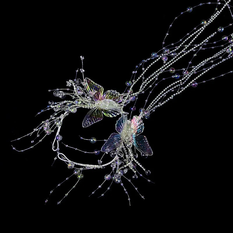 Crystal Hairpin Butterfly Tassel Clip Korean Bridal Headdress Women Hair Decoration Wedding Hair Accessories fairy hair Headwear 250610