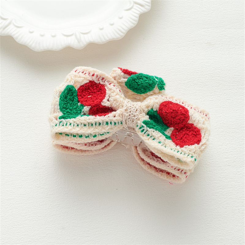 New holiday style knitted bow hair grip flowers fruit hollow women's small fresh grasp clip hair accessories