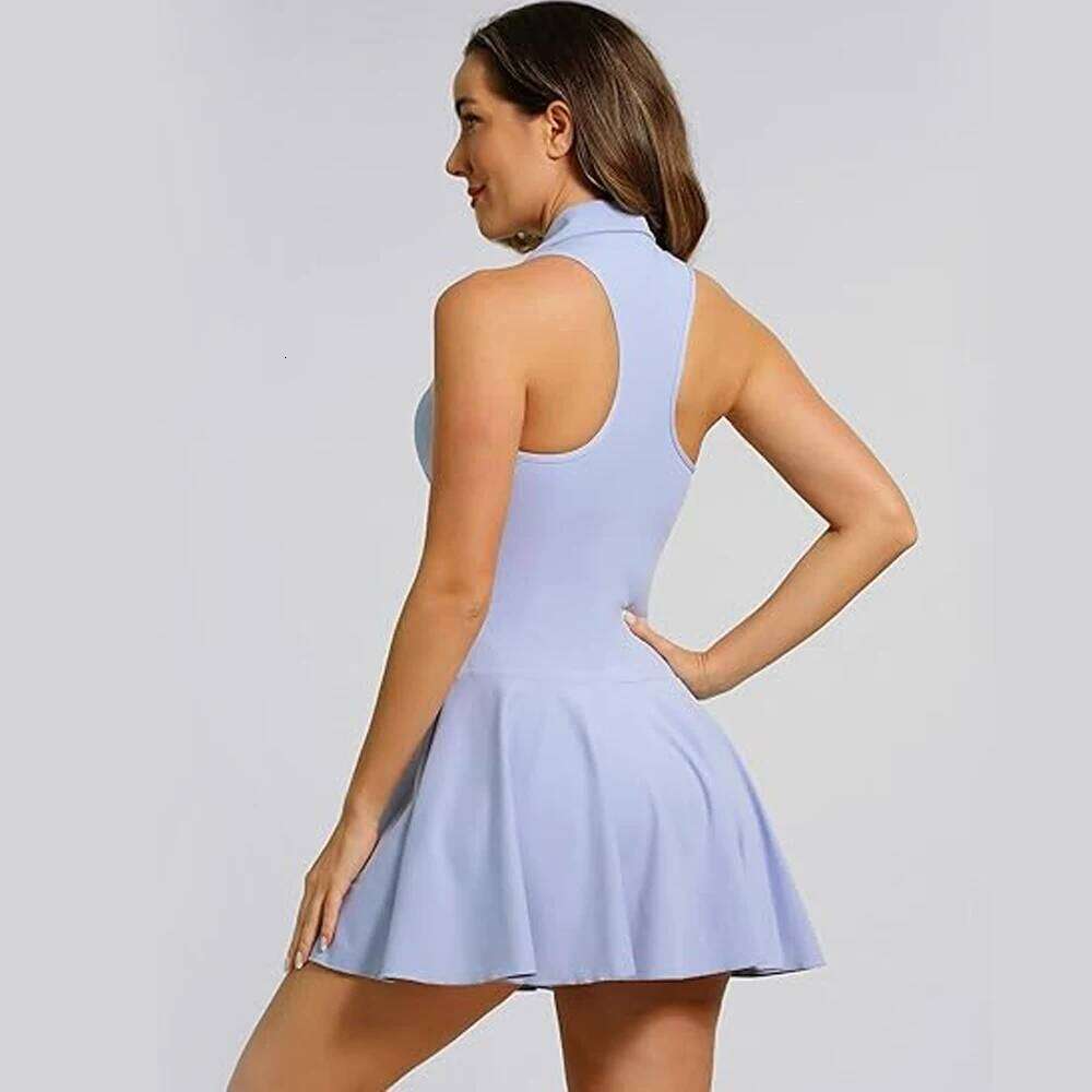 Women Tennis Solid Color Lapel Slim Fit Running Skirt Breathable Quick Dry Golf Dress Yoga Wear Workout Clothes