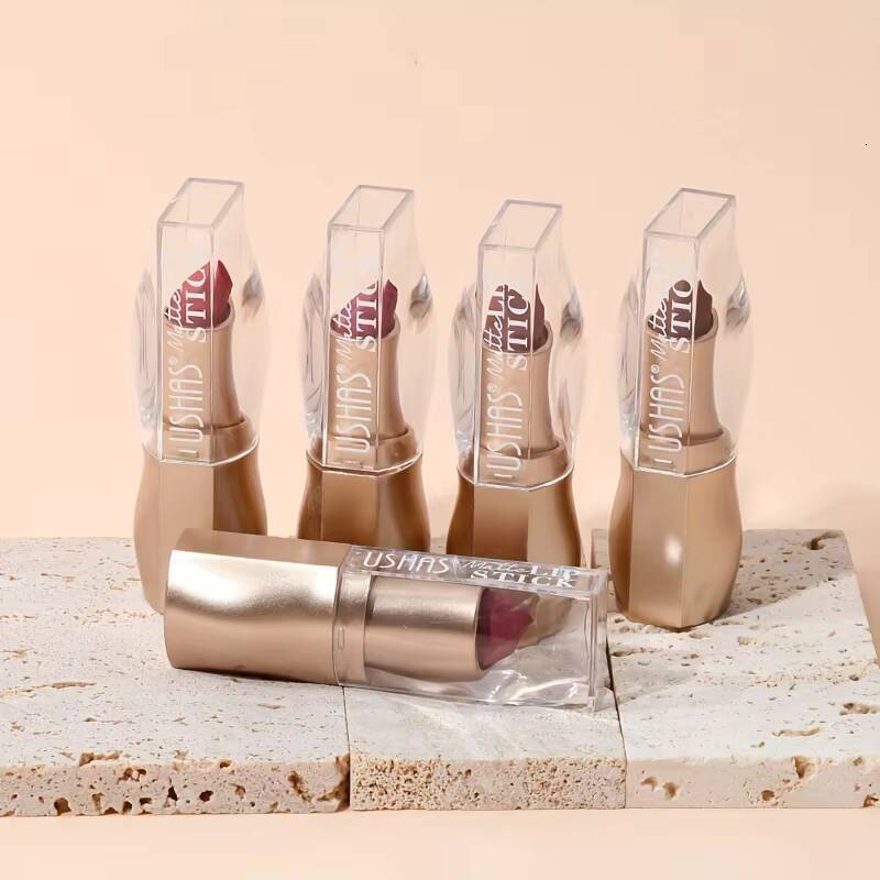 USHAS 12 Color Matte Lipstick Easy-coloring Sexy Nude Velvet Lipsticks Halloween Red Brown Moisturizing Lip Makeup Christmas happy