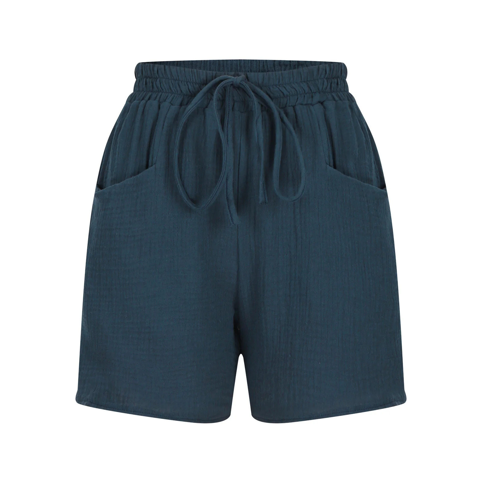 Ladies casual loose cotton elastic waist lace-up shorts 250614