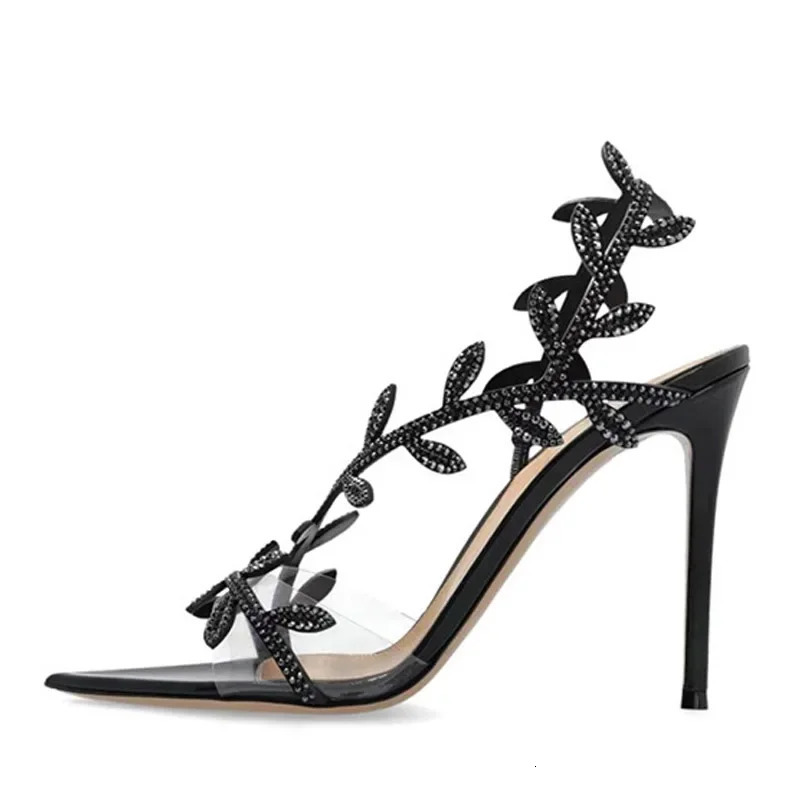 Eilyken Summer Street Style PVC Transparent Crystal Pointed Toe Women Sandals Fashion Stripper Thin Heels Party Shoes 250610