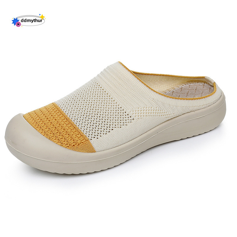 Women's Summer New Fashion Breathable Versatile Non-Slip Wear-Resistant Round Toe Slip-On Shoes Half Slippers ddmythur