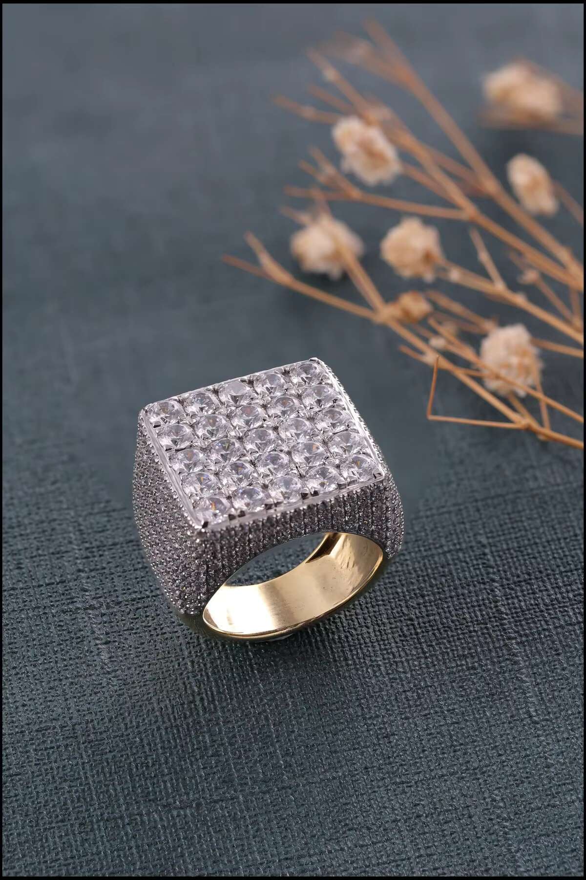 Unisex 925 Sterling Silver Hip Hop Vintage Diamond Ring Iced Out Design with Gold Plating Wedding Engagement Anniversary Party