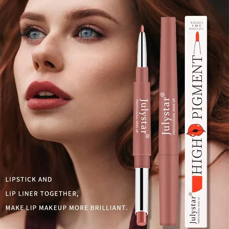 12 Color Matte Lipstick Liner 2 In 1 Velvet Makeup Lipsticks Long Lasting Durable Waterproof Red Lipliners Lips Make Up happy