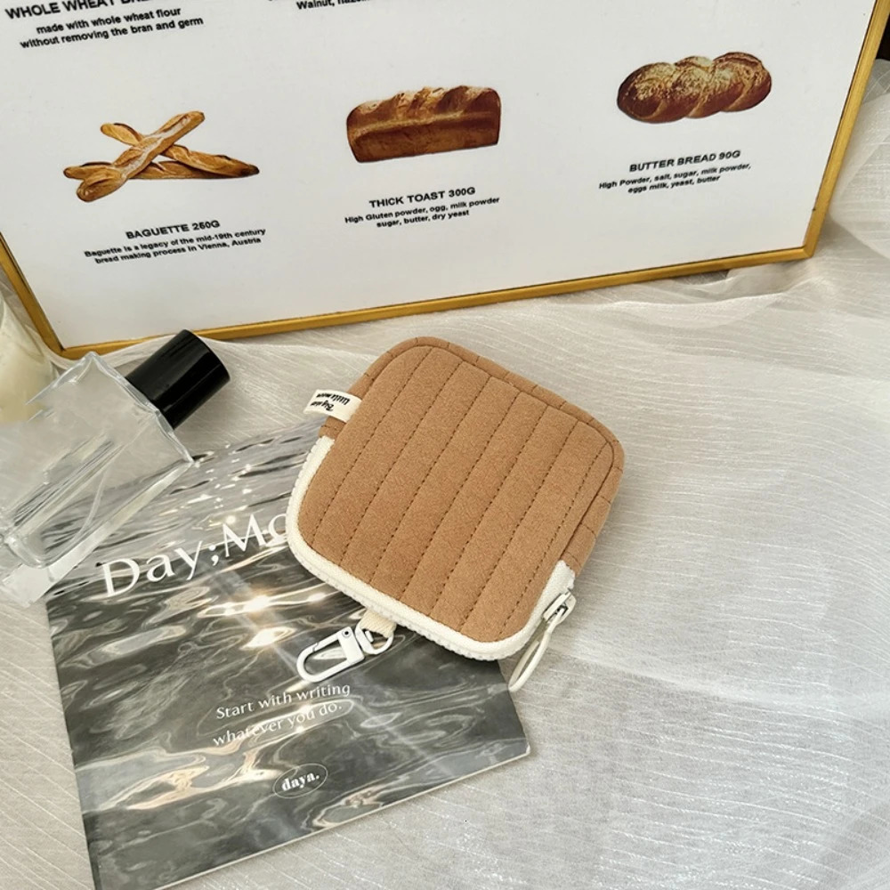 Quilting Seam Coin Pouch Polyester Cotton Square Small Cosmetic Bag Lightweight Korean Style Earphone Storage Case Student 250614