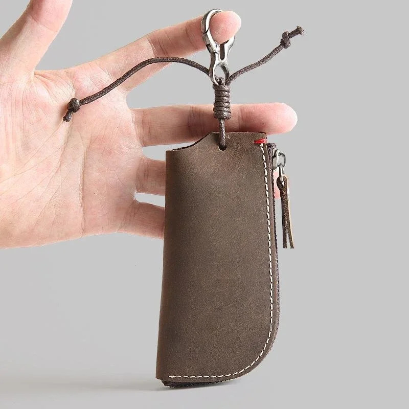 Vintage Handmade Genuine Leather Key Holder Wallet Car Key Case Cover Organizer Housekeeper Bag 250614