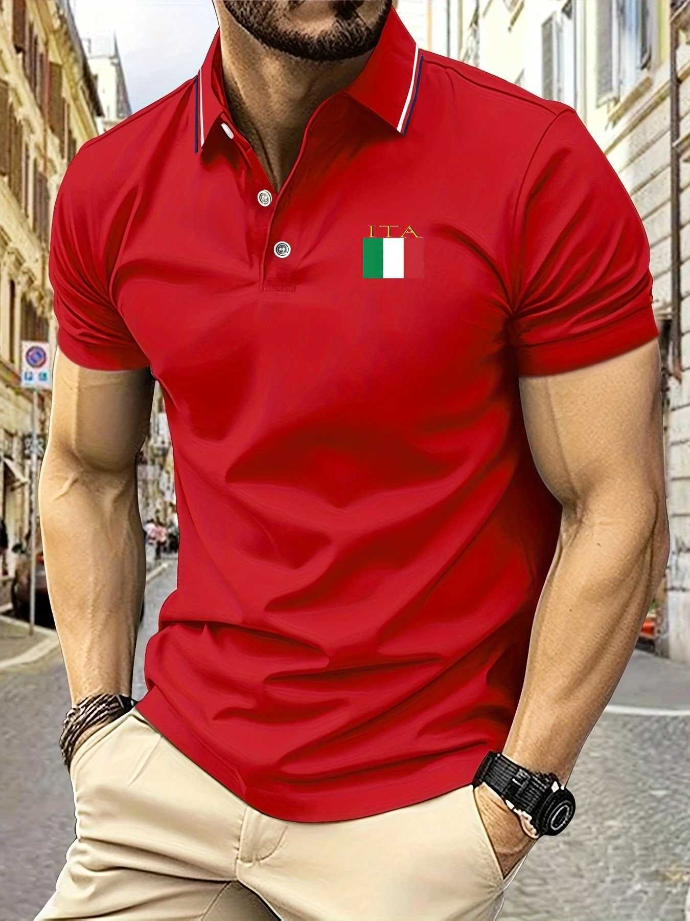 2025 Summer New Mens Polo Shirt Italian Flag Embroidered Pattern Print Men Short Sleeve Casual Breathable Light Luxury T-shirt W250616