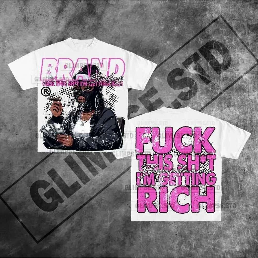 Rich American Club Graphic Harajuku Gothic Oversized T-Shirt for Women and Men Y2K Short Sleeve