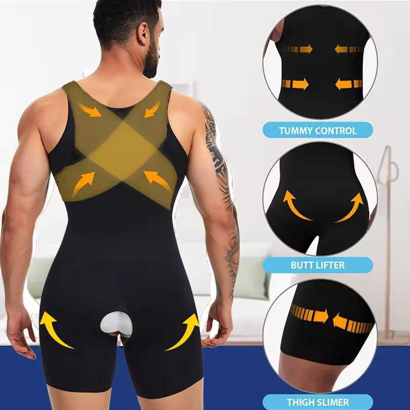 Mens Compression Bodysuit Sleeveless Full Body Shaper Seamless Open Crotch Underwear Slimming For Men Shapewear Bodysuit W250616