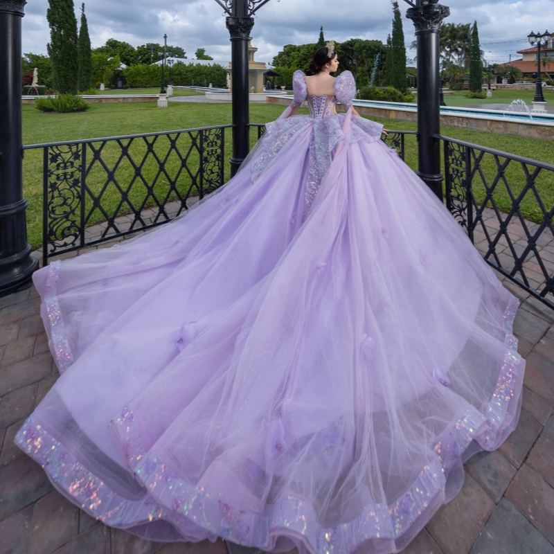 Lavender Quinceanera Dresses Ball Gown Off The Shoulder Applique Sequin Beading Crystal Tull Sweet 16 Dress Vestidos 15 De Anos