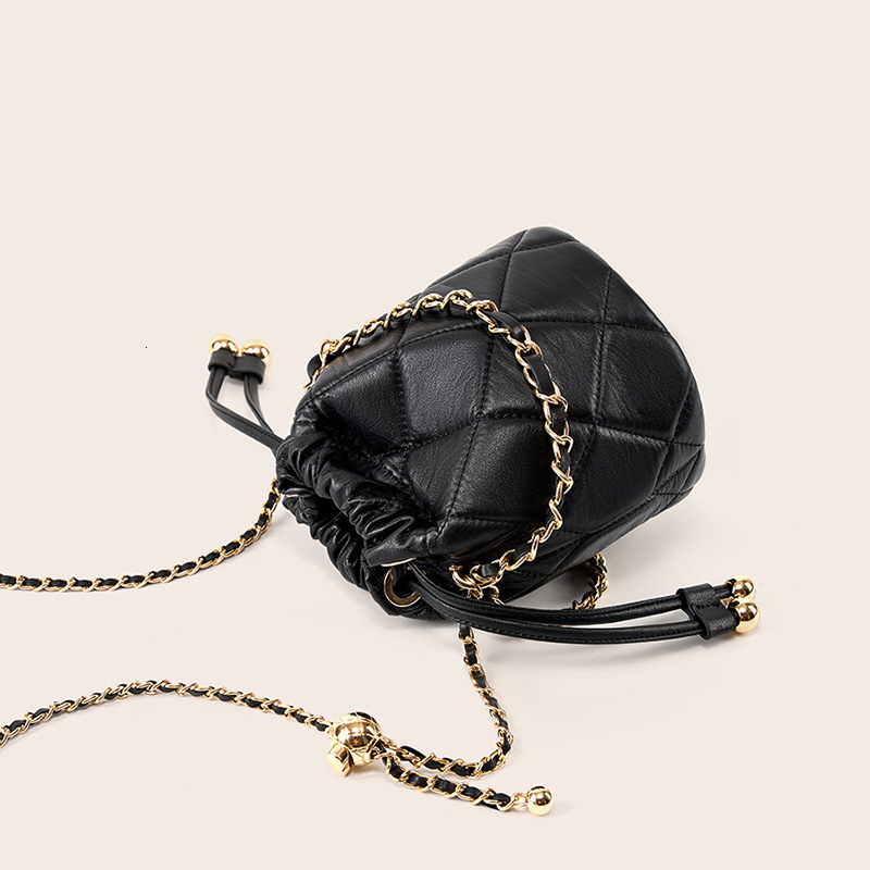 Free Shipping Genuine Cowhide Top Luxury Layer Handbag With Chain 2025 New Style High-end Bucket Bag Designer Bags Versatile Shoulder And Crossbody Ba