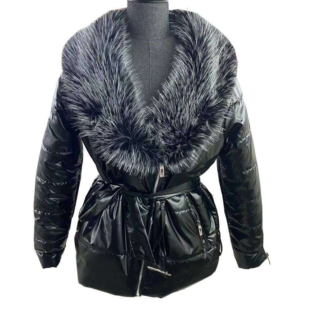 2025 Winter Solid Plus Size Faux Fur Hooded Women Sashes Pocket Long Sleeve Jacket Lady Shiny Large Zipper Thick Warm Coat