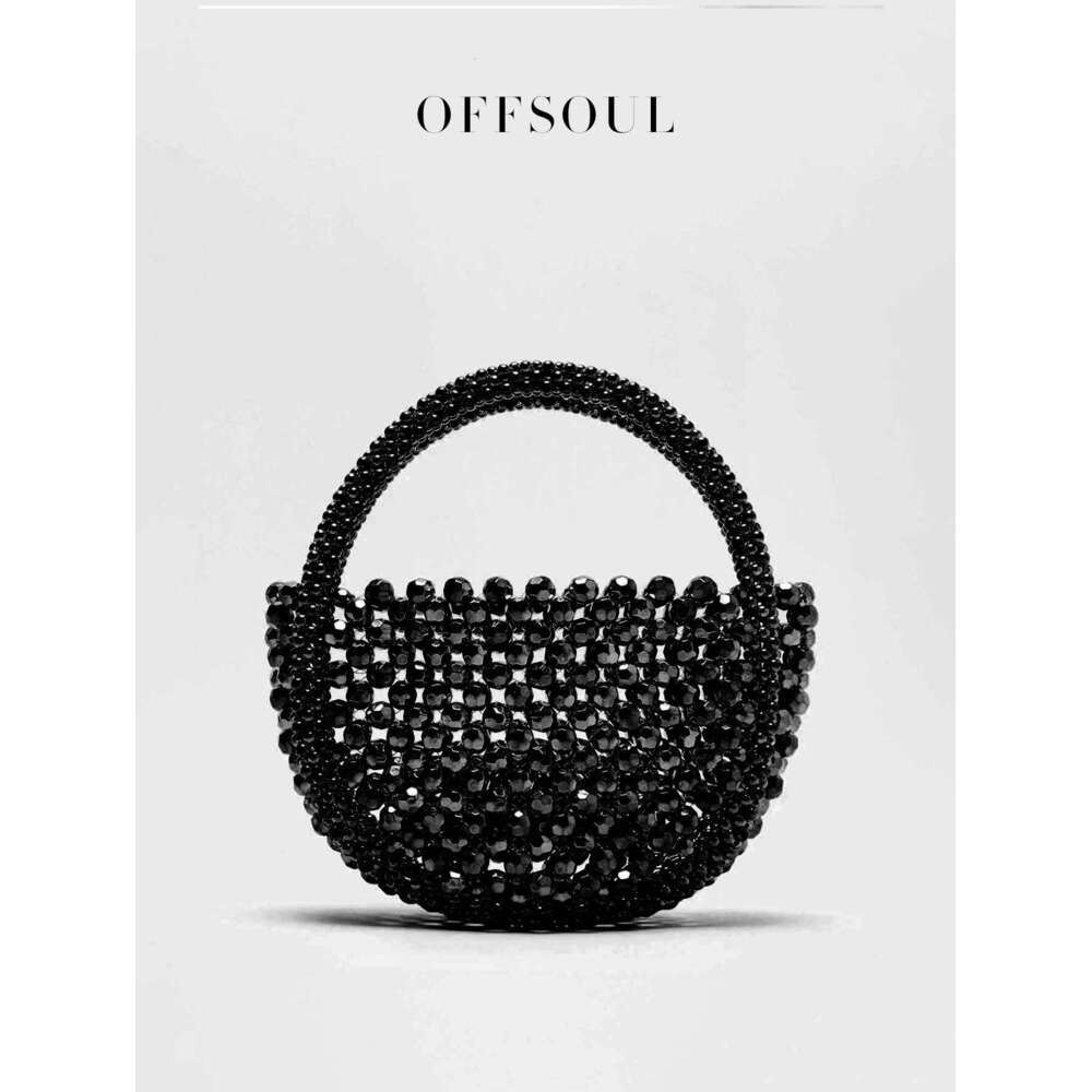 Hollow Hand-Made Metal Sense Gold Woven Half-Round String Beads Pearl Bag Round Handbag