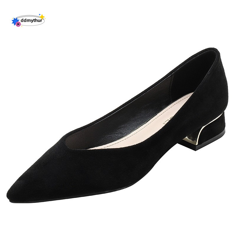 Black Suede Chunky for Women 2025 New Spring Autumn Pointed Toe Mid Heel High Heels Professional Formal Work Shoes ddmythur