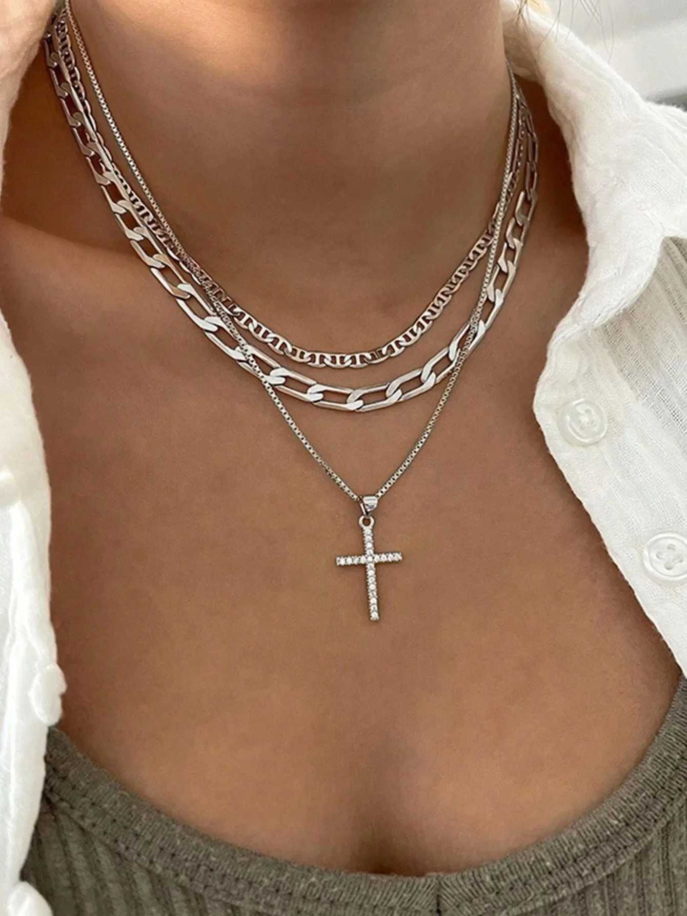 Cross Necklace for Women Stackable Stacked Layering Layered Necklaces Gold Necklace Cross Pendant Diamond Jewelry Gift W250616
