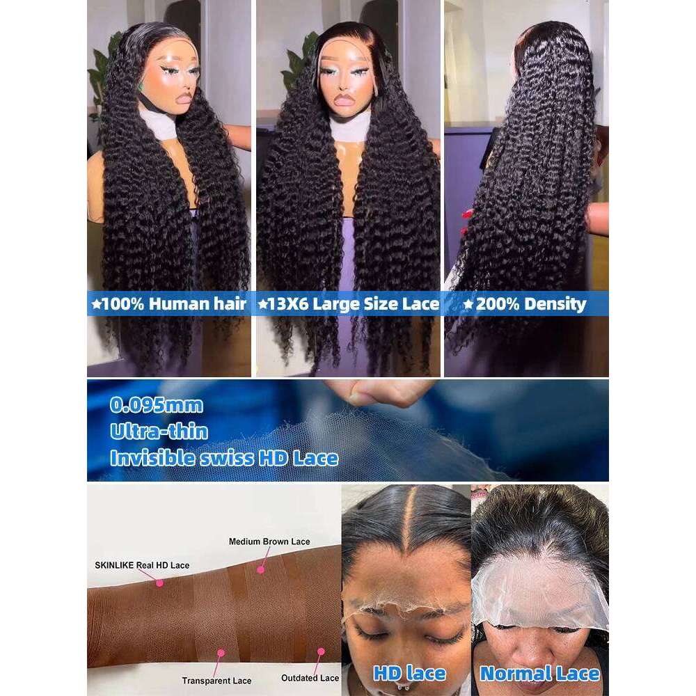 Luvin 220 Density Brazilian 13x6 HD Deep Wave Lace Frontal Human Hair Synthetic Hair30 40 Inch Loose Curly Wigs Glueless 6x6 Closure Wig