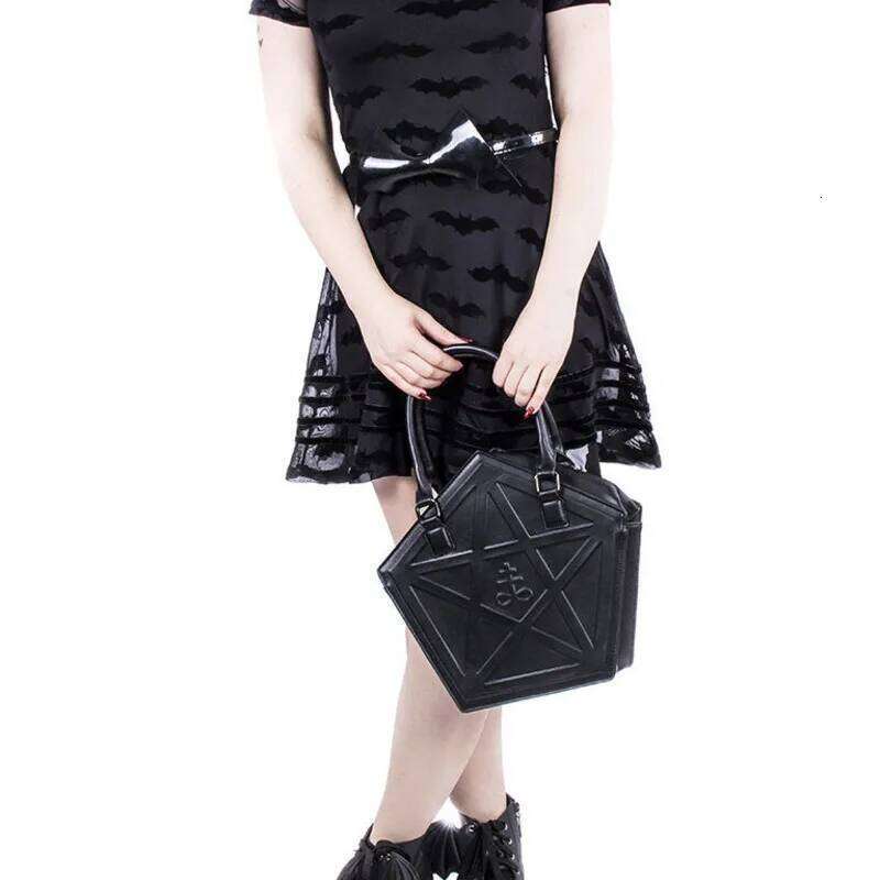 Designer bag 52 JIEROTYX Pentagram Punk Darkness Gothic Star Handbag Women Girl Black PU Soft Leather Shoulder Bag With Chain High Quality