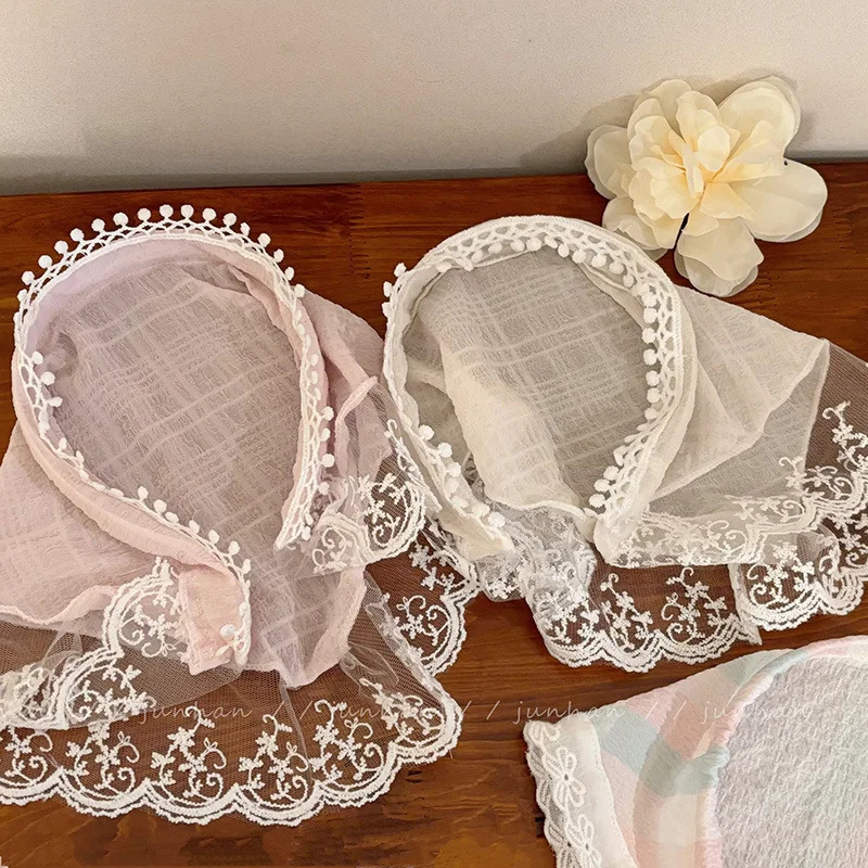 Lace Flower Embroidered Hair Scarf Bohemia Bandana White Hairband Summer Triangle Scarf Women Girl Headscarf 250610