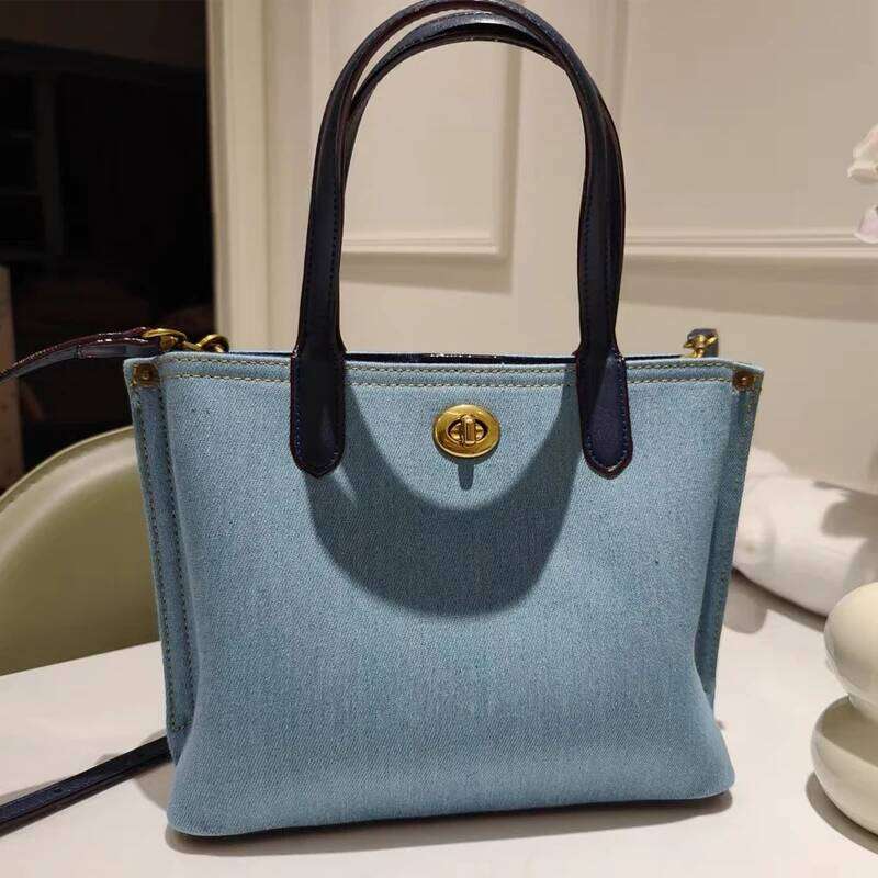 Women's Bags Designer England Style Denim Small Tote Bags For Women Designer Handbags Purses New In Vintage Lock Top Handle Cloth Shoulder