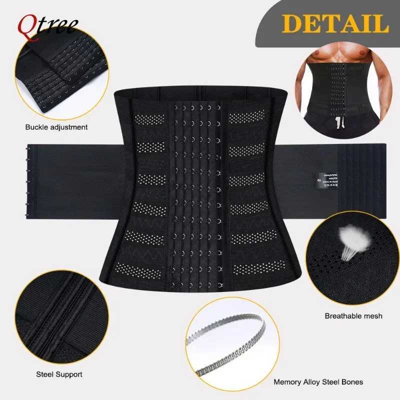 Qtree Neoprene Waist Trainer Belt Compression Body Shaper Men Slim Belts Slimming Weight Loss Belly Trimmer Sauna Sweat Corset W250616