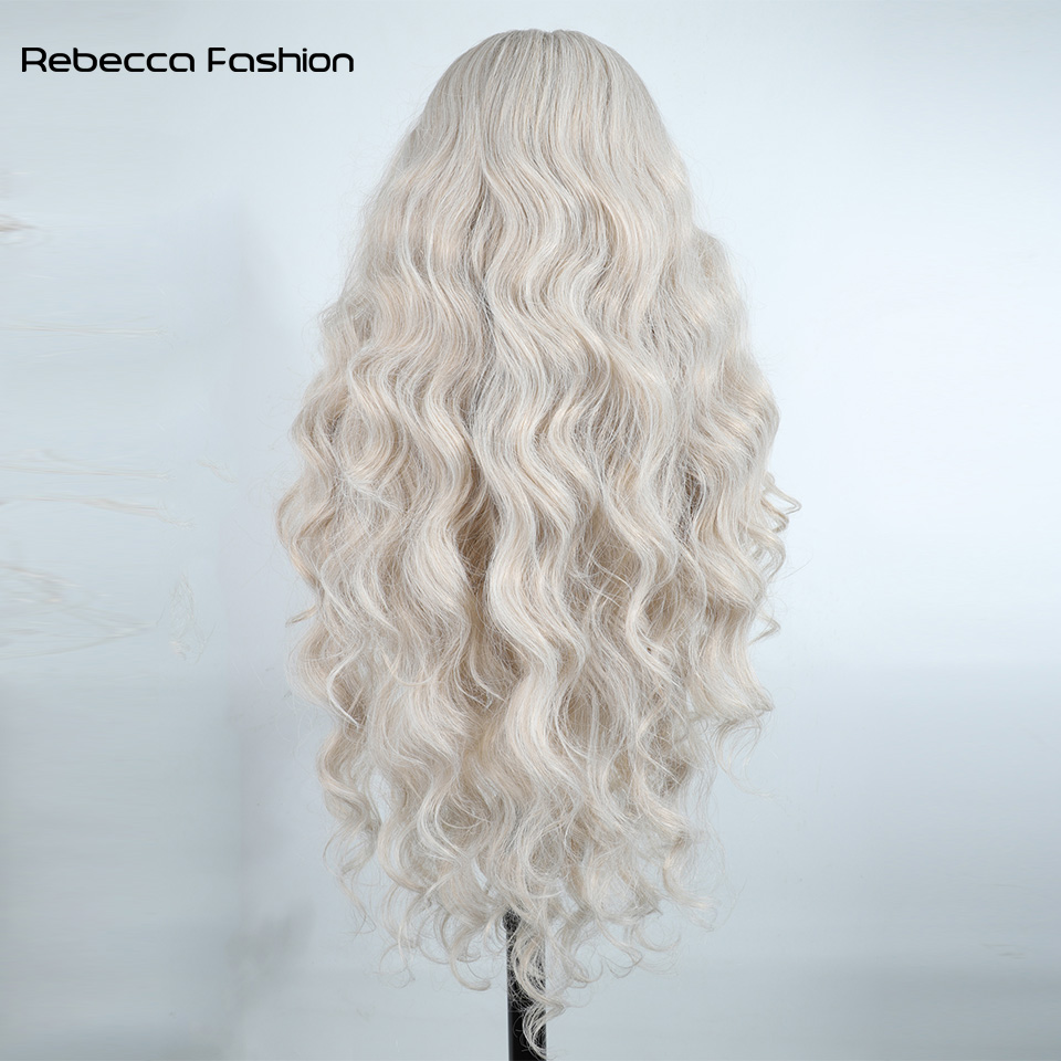 Recebba Fashion Front Body Wave For Women 32 Inch Honey Brown Ombre White Synthetic Lace Wig Cosplay Wigs