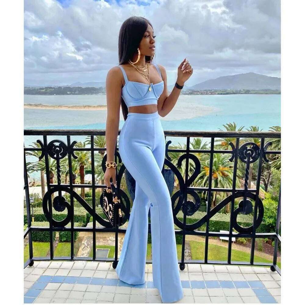 Elegant Sexy Fashionable Tank Top+Casual Straight-Leg Bell Bottoms 2-Piece Suit Sleeveless Top From China Mainland